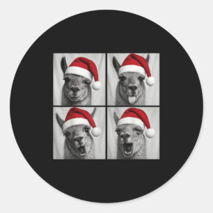 Funny Christmas Llama Santa Photo Booth  Classic Round Sticker