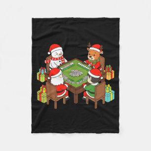 Funny Christmas Mahjong Santa Snowman Elf Reindeer Fleece Blanket