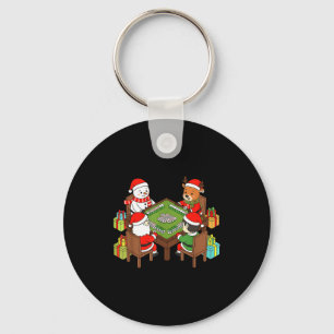 Funny Christmas Mahjong Santa Snowman Elf Reindeer Keychain