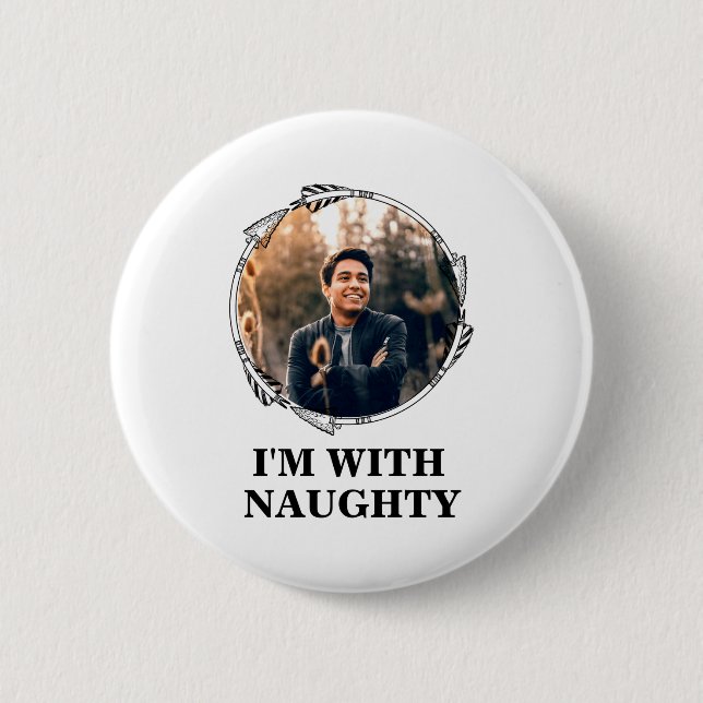 Funny Christmas Matching Couple Naughty Nice Photo 2 Inch Round Button (Front)