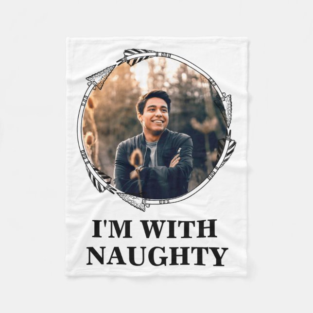 Funny Christmas Matching Couple Naughty Nice Photo Fleece Blanket (Front)