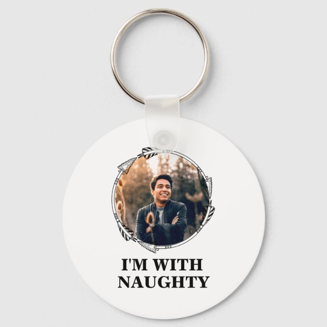 Funny Christmas Matching Couple Naughty Nice Photo Keychain (Front)