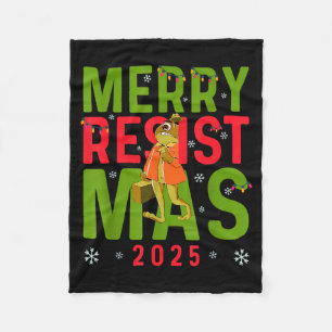 Funny Christmas Merry Resistmas 2025 Portland Frog Fleece Blanket