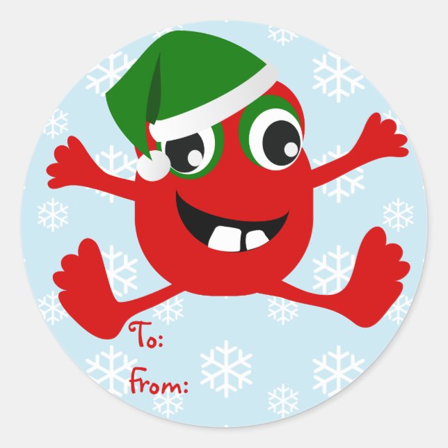 Funny Christmas Monster Gift Tag Stickers (Front)