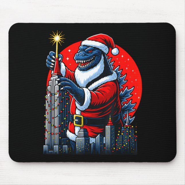 Funny Christmas Monster Santazilla Holiday Dinosau Mouse Pad (Front)