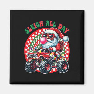 Funny Christmas Monster Truck Sleigh All Day Toddl Magnet