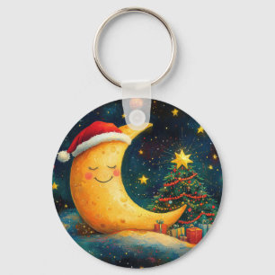Funny Christmas Moon Galaxy Celebration Keychain
