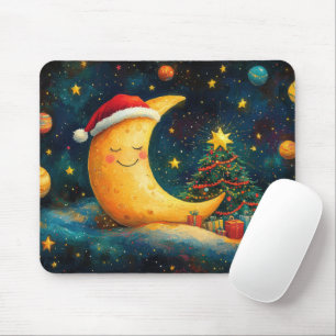Funny Christmas Moon Galaxy Celebration Mouse Pad