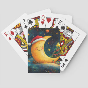Funny Christmas Moon Galaxy Celebration Playing Cards