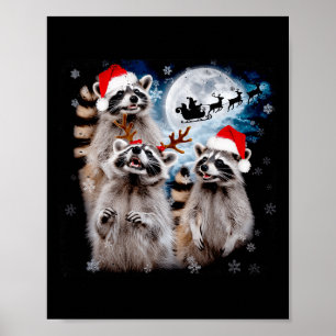 Funny Christmas Moon Howling Raccoon Xmas Men  Poster