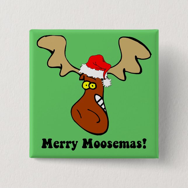 Funny Christmas moose 2 Inch Square Button (Front)