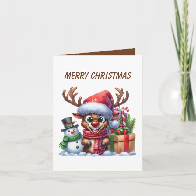 Funny Christmas moose add message  Holiday Card (Front)