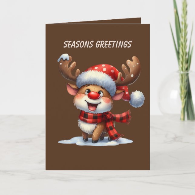 Funny Christmas moose add message  Holiday Card (Front)