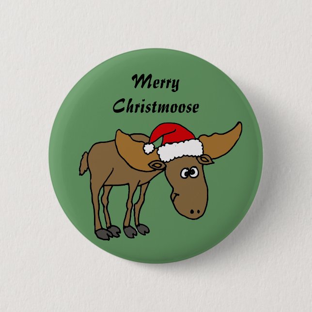Funny Christmas Moose Cartoon 2 Inch Round Button (Front)