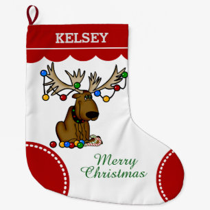 Funny Christmas Moose Large Christmas Stocking