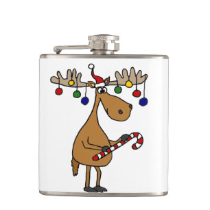 Funny Christmas Moose with Ornaments Hip Flask