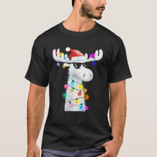 Funny Christmas Moose with Sunglasses and Holiday T-Shirt