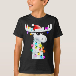 Funny Christmas Moose With Sungles And Holiday Lig T-Shirt