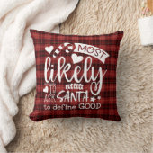 Funny Christmas Most Likely To Ask Santa Plaid Throw Pillow (Blanket)