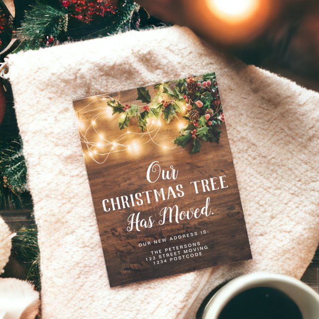 Funny Christmas moved lights mistletoe moving Announcement Postcard (Funny Christmas moved lights mistletoe moving Announcement Postcard)