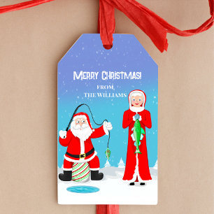 Funny Christmas Mrs. Claus Beats Santa At Fishing Gift Tags
