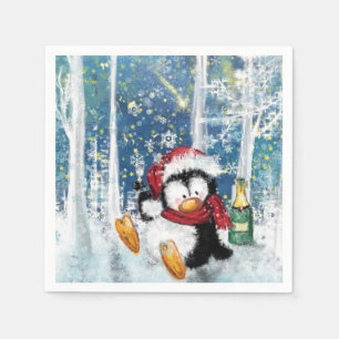 Funny Christmas Napkins with Happy Penguin