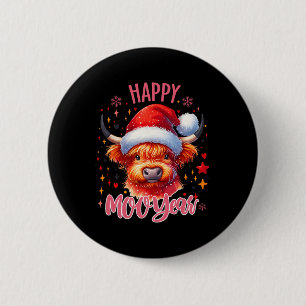 Funny Christmas New Year 2025 Highland Cow Design 2 Inch Round Button