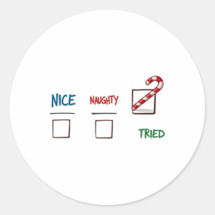 Funny Christmas Nice Naughty I Tried Holiday Xmas Classic Round Sticker