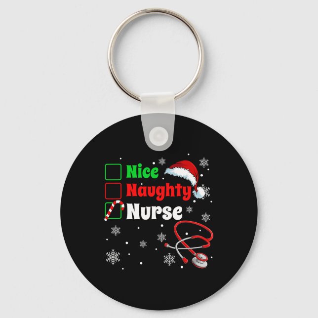 Funny Christmas Nice Naughty Nurse Scrub Top Men W Keychain (Front)