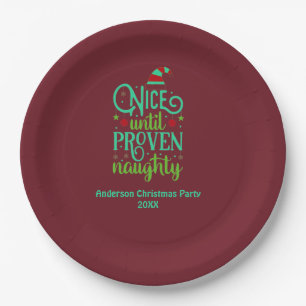 Funny Christmas, Nice until Proven Naughty Red Paper Plate