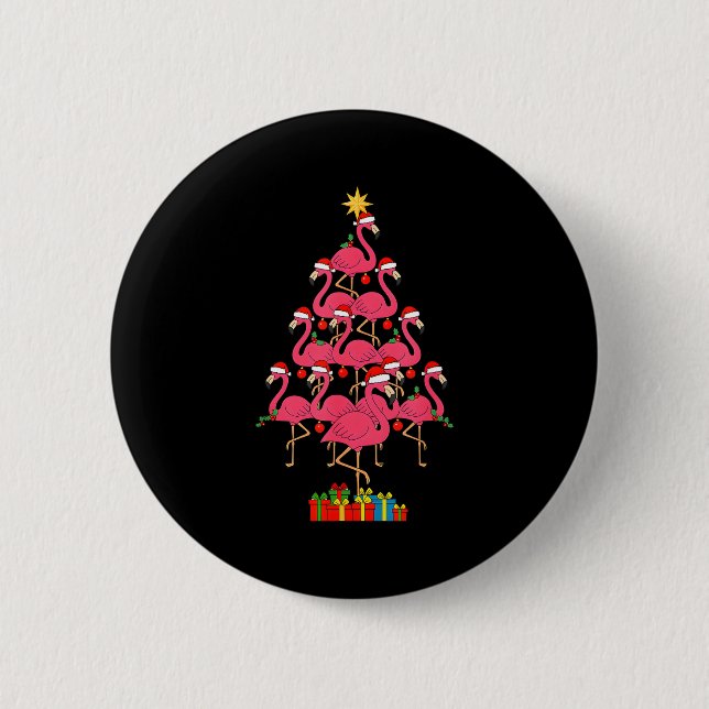 Funny Christmas Nk Flamingo Tree Holiday Bird Love 2 Inch Round Button (Front)