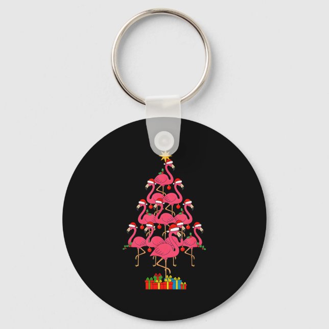 Funny Christmas Nk Flamingo Tree Holiday Bird Love Keychain (Front)