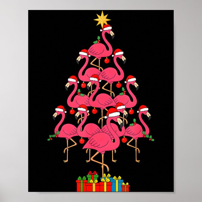 Funny Christmas Nk Flamingo Tree Holiday Bird Love Poster (Front)