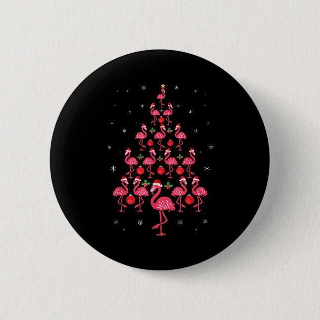 Funny Christmas Nk Flamingo Tree Holiday Gift Bird 2 Inch Round Button (Front)