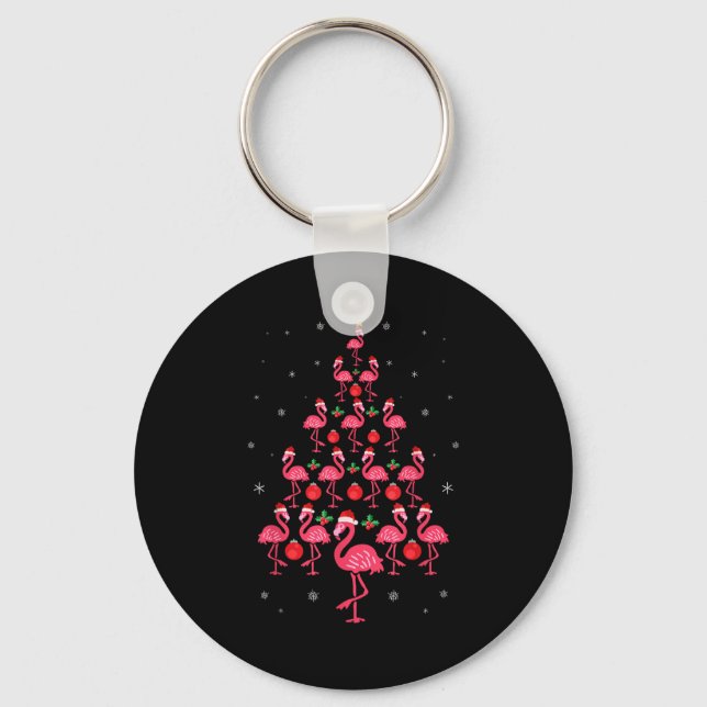 Funny Christmas Nk Flamingo Tree Holiday Gift Bird Keychain (Front)