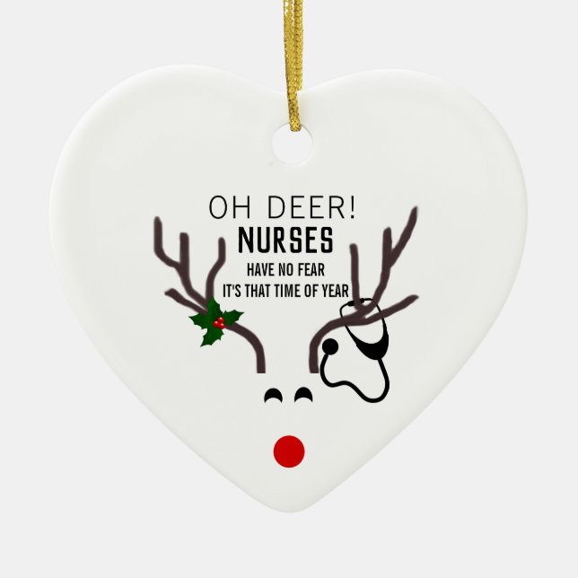 Funny Christmas Nurse Stethoscope Reindeer Ceramic Ornament (Front)