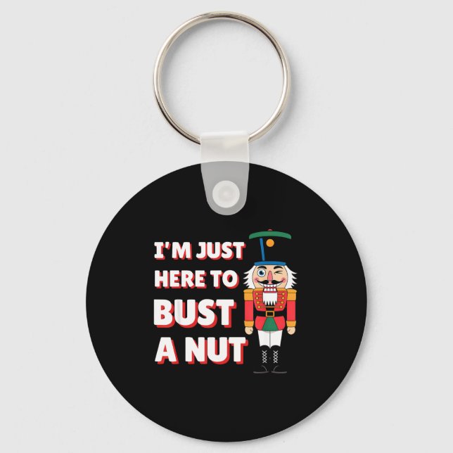 Funny Christmas Nutcracker- Bust A Nut Funny Mens  Keychain (Front)