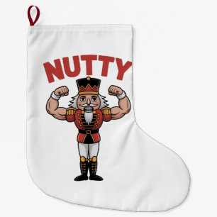 Funny Christmas Nutcracker Nuty Natural Fitness  Large Christmas Stocking