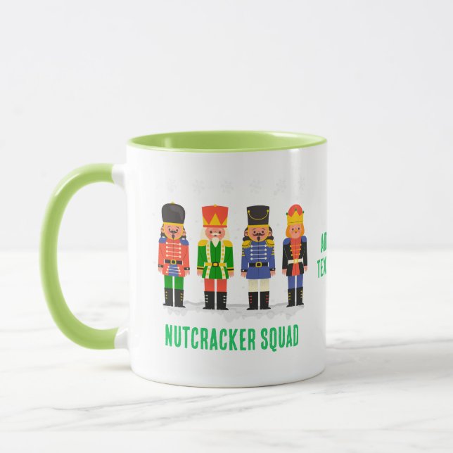 Funny Christmas Nutcracker Squad Matching Green Mug (Left)