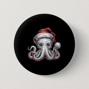 Funny Christmas Octopus With Santa Hat For Octopus 2 Inch Round Button