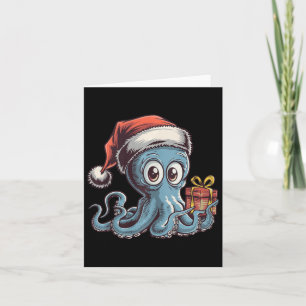 Funny Christmas Octopus With Santa Hat For Octopus Card