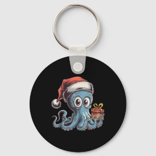 Funny Christmas Octopus With Santa Hat For Octopus Keychain