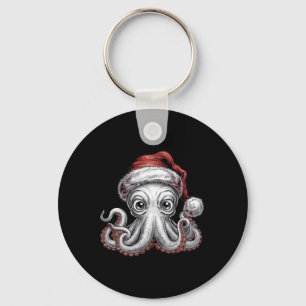 Funny Christmas Octopus With Santa Hat For Octopus Keychain