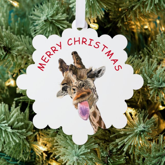 Funny Christmas Ornament Card with Playful Giraffe (Insitu (Tree))