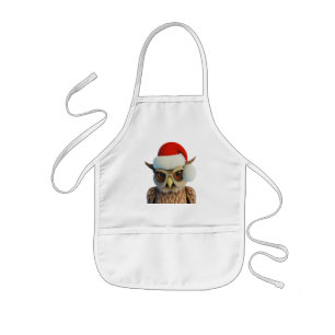 Funny Christmas Owl Wearing Santa Hat Kids Apron