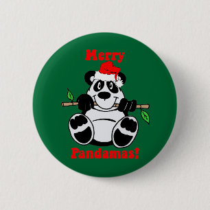 Funny Christmas Panda Bear 2 Inch Round Button