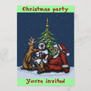 Funny Christmas party cartoon art invitation card