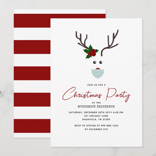 Funny Christmas Party Modern Reindeer Invitation (Front/Back)