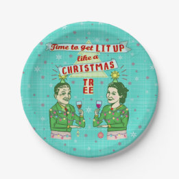 Funny Christmas Party Retro Adult Drinking Holiday Paper Plate