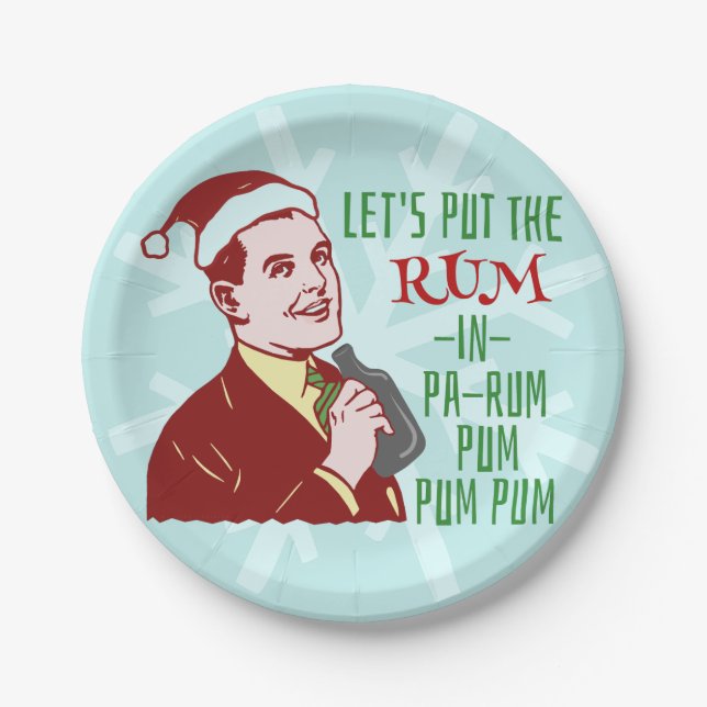 Funny Christmas Party Retro Rum Adult Holiday Paper Plate (Front)